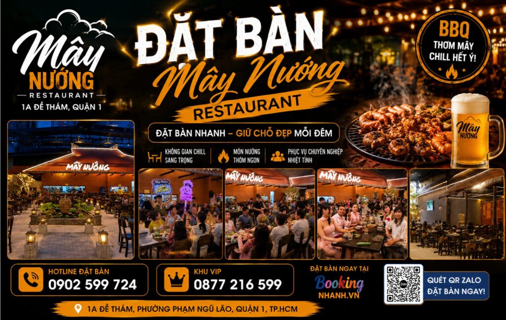 Banner Không Gian Nhà Hàng Mây Nướng Restaurant 1A Đề Thám