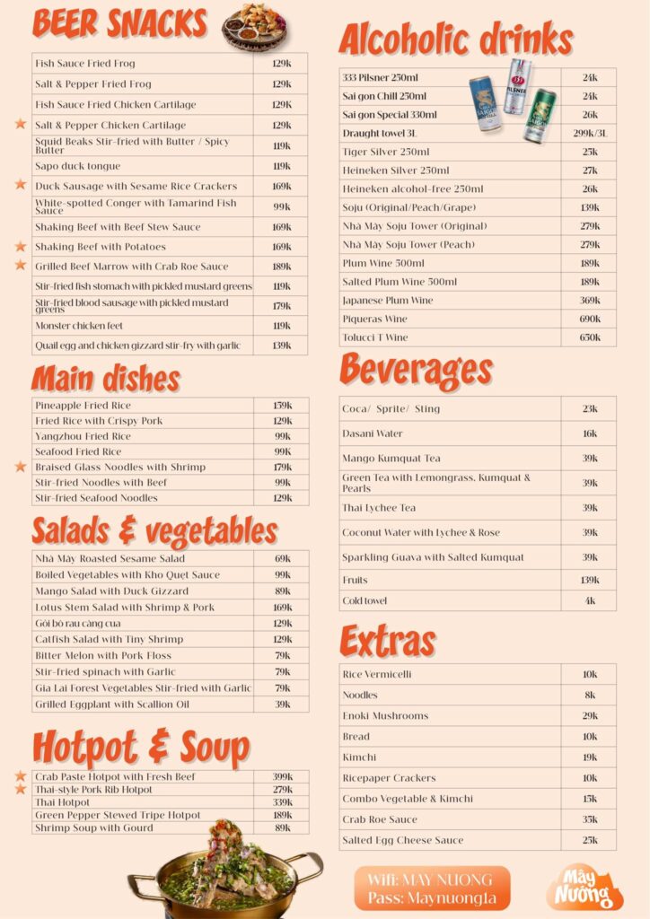 Menu Mây Nướng Restaurant Tiếng Anh (2)