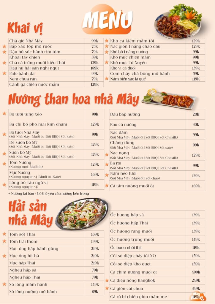 Menu Nhà Hàng Mây Nướng Restaurant Tiếng Việt (1)